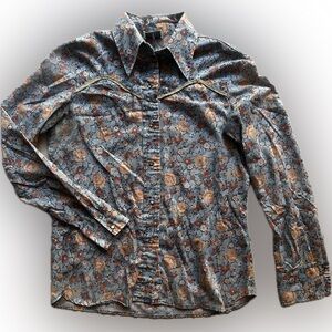 Vintage 1950s TemTex Western Shirt with Floral Pattern And Rope Detailing Med